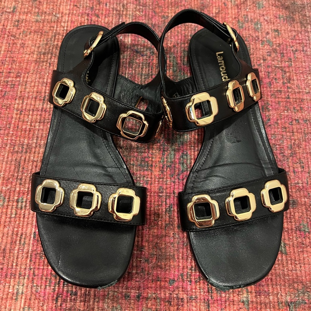 LARROUDE Milan Flat Leather Sandal - Picture 2 of 10